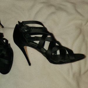 Manolo Blahnik Black Satin Heels - Size 6.5